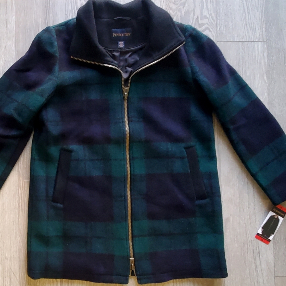 NEW Pendleton Women's Wool Blend Walker Topper Coat Green Blue Plaid - Picture 11 of 16